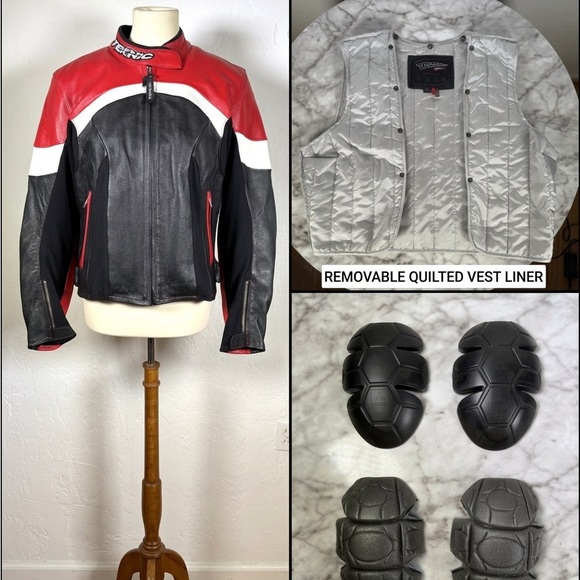 Other - Women’Red & Black Teknic Leather Motorcycle Jacket with Removable Quilted Liner.